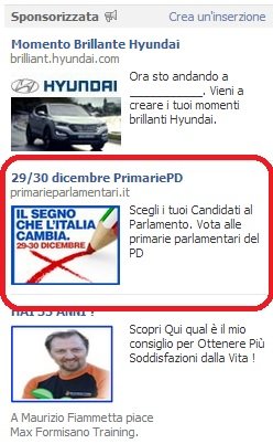 L'ad visibile oggi su Facebook